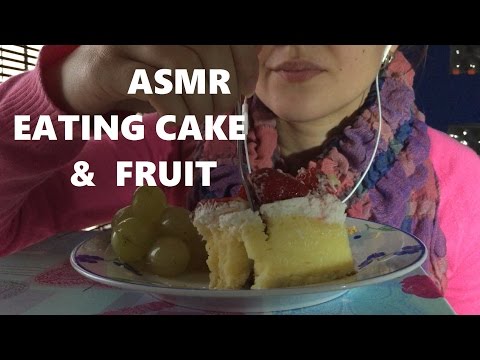 ASMR Eating Strawberry Cake, Carrot Cake and Grapes