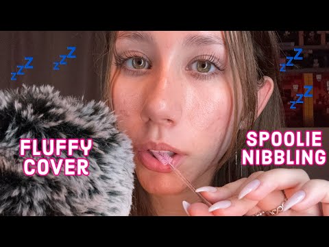 ASMR | sensitive spoolie nibbling with fluffy mic cover sounds