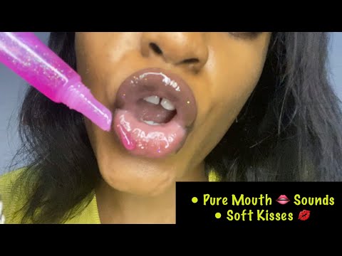 ASMR Closeup Lip Gloss Application & Soft Kisses| Pure Mouth Sounds~ Lips Smacking| 100% Sensitive