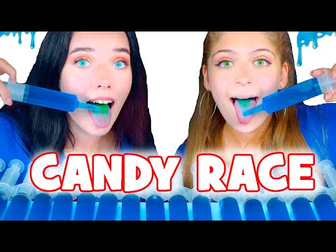 ASMR Eating Only One Color Food Blue | Mukbang Jello Shooter Race