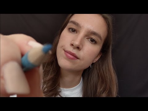ASMR Close Up/Semi-Inaudible Whispers and Writing on Your Face (fast and aggressive)