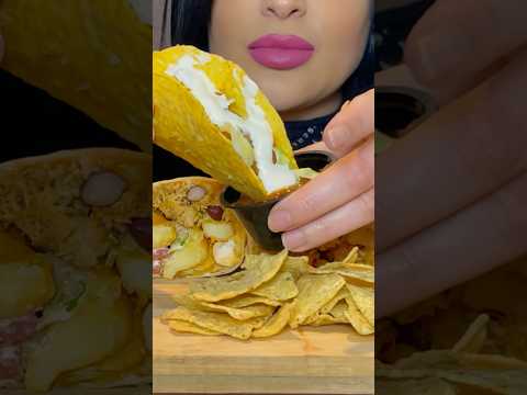 BURRITO, TACOS & CHIPS WITH CHEESE & SOUR CREAM MUKBANG #foodie #food #shorts