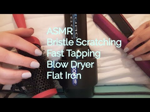ASMR Bristle Scratching And Fast Tapping(Flat Iron, Blow Dryer)