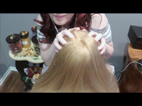 ASMR Gum Chewing Scalp Massage on Doll Head with Whispered Story Time About Visit To Spa