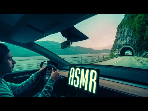 ASMR 🚗Driving around Lake & Cliff with a TESLA