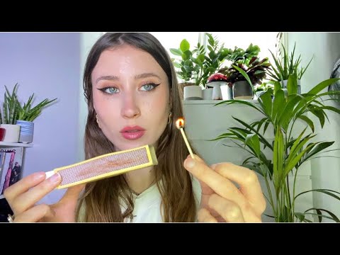 asmr | repeating tingly trigger words with hand movements & matchstick lighting