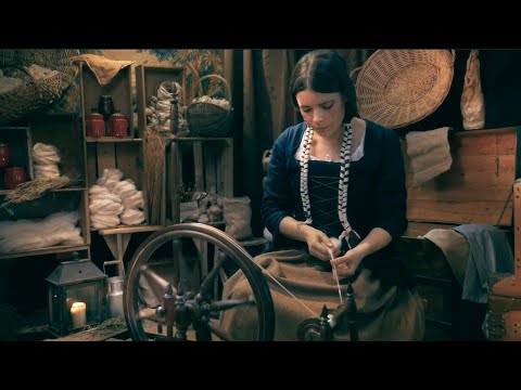 The Spinner | Cinematic ASMR (wool spinning, knitting, wood sounds, a few unintelligible whispers)