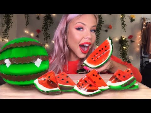 ASMR EATING HUGE WATERMELON GUMMI (JELLO) SOFT, STICKY, SQUISHY EATING SOUNDS (MUKBANG EATING SHOW)