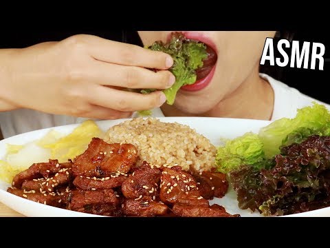 ASMR SPICY PORK BELLY SSAM Gochujang Samgyeopsal Eating Sounds MUKBANG