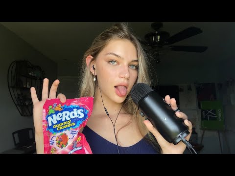 Sensitive Trigger Words and Eating Candy (mouth sounds, eating, visuals, inaudible) | ASMR