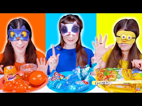 ASMR Eating Only One Color Food Yellow, Orange and Blue Candy Race By LiLiBu