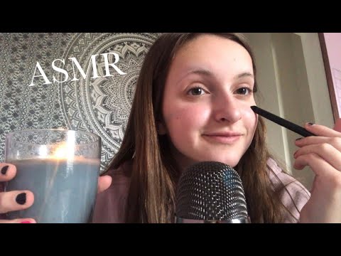ASMR TRACING AND DESCRIBING MY FACE W/ BRUSHES (FIRE CRACKLING SOUNDS)