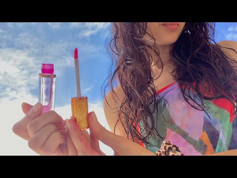 ASMR Doing Your Makeup At The Beach 🏖️🍊🌺 NO TALKING (actual camera touch, personal attention, lofi)
