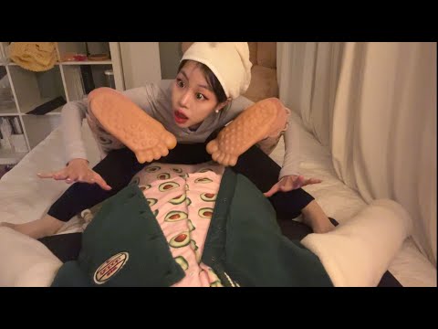 ASMR| Your Korean Mom gets You ready for Bed (unusual massage, tucking you in, face& body massage)