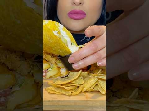 ASMR BURRITO, TACOS & CHIPS WITH CHEESE & SOUR CREAM | MUKBANG