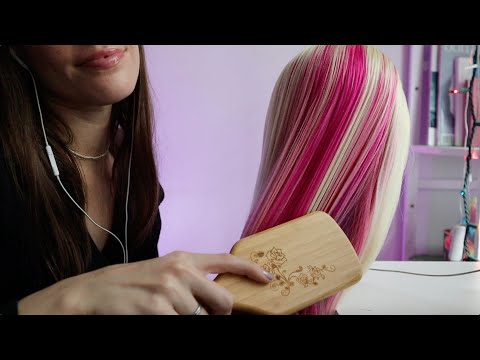 ASMR | Hair brushing with a wood brush (whisper)