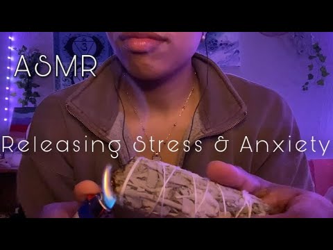 Asmr ~ Let me help you release stress & anxiety ~ sage cleanse~ cord cutting~feather fluffing🪶