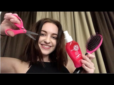 Real ASMR HAIRCUT (spraying sounds, scissors, hair brushing)