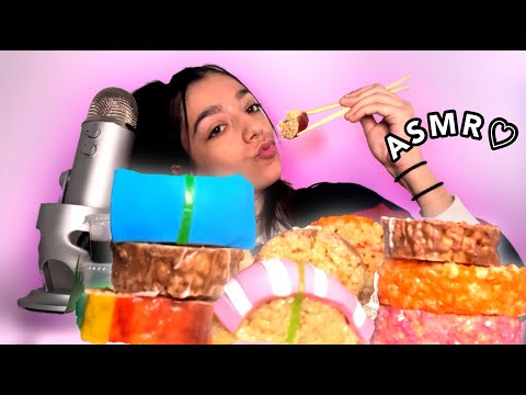ASMR | SUSHI CANDY RICE KRISPIES (SOFT RAW, STICKY EATING SOUNDS, WHISPERS) MUKBANG 먹방