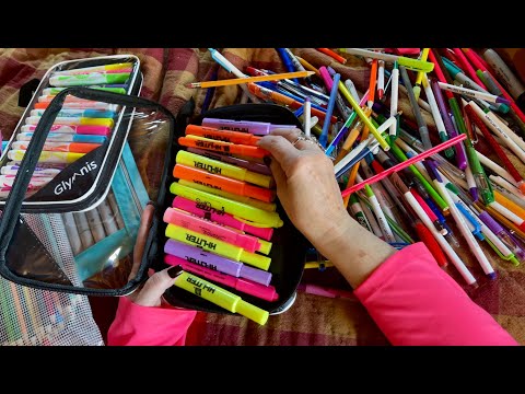 Pen Rummage! (No talking version) Sorting/organizing colorful pens 🖊️ & pencils ✏️ ~ ASMR