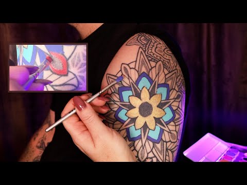 ASMR Painting Pete's Tattoos 🌟 Body Paints, Brushing, Whispers, Close Ups