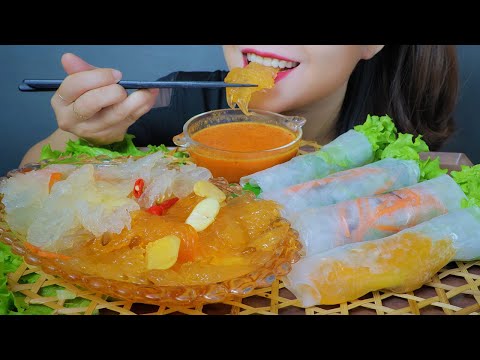 ASMR PICKLE JELLY FISH X SPRING ROLL EXTREME CRUNCHY EATING SOUNDS | LINH-ASMR