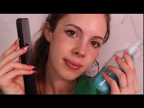ASMR - Cozy Relaxing Haircut & Hair Treatment (Shampooing, Brushing, Cutting, Layered Sounds)