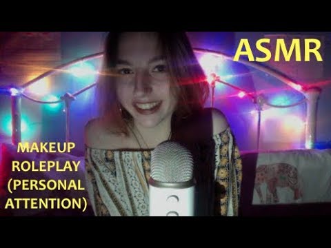 ASMR Binaural Makeup Role-Play (personal attention, whispered, tapping, face brushing)