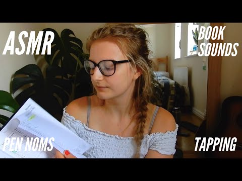 ASMR work from home | tapping, hand movements, books, pen noms 📚🐛