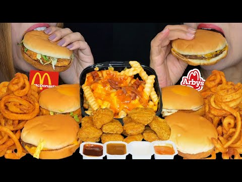 ASMR MCDONALD'S FEAST! CHICKEN MCNUGGETS, CHEESEBURGERS, FILET O FISH, MCCHICKEN, ARBY'S CURLY FRIES