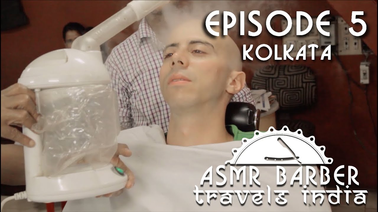 Indian Face Massage with steam and thread in Kolkata Barber Shop - ASMR no talking