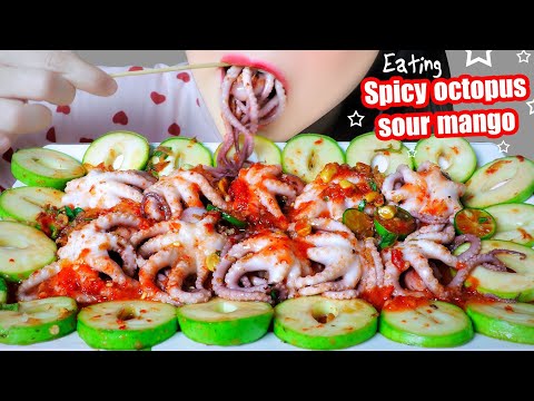 ASMR SPICY OCTOPUS X SOUR MANGO , EXTREME CRUNCHY CHEWY EATING SOUND | LINH-ASMR