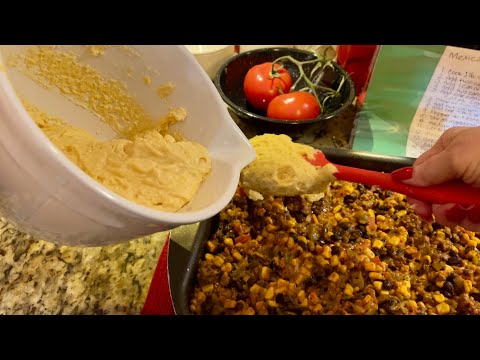 Cooking Mexican Cornbread Casserole! (Soft Spoken) Mixing, frying & measuring~Yummy dinner~ASMR