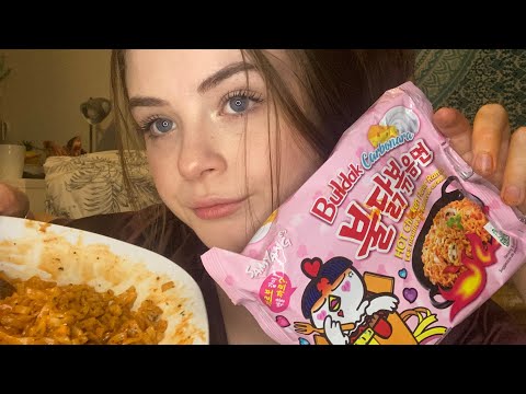 ASMR Mukbang ~ Spicy Carbonara Noodles & Whispered Ramble🍜