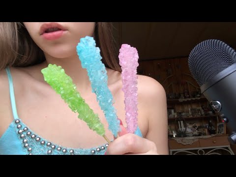 ASMR ROCK CANDY MUKBANG teeth tapping w candy CRUNCHY NOISES EATING NOISES aesthetic🌈🍬🍭