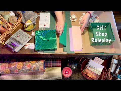 ASMR Gift shop roleplay (Soft spoken) Gift wrapping at second hand shop (No talking version later)