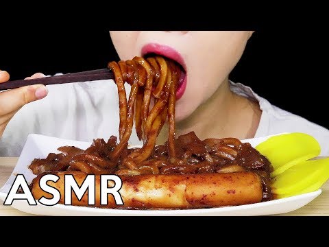 ASMR Spicy Jjajang GIANT RICE CAKE+UDON NOODLES 매운짜장 가래떡+우동면 리얼사운드 먹방 Eating Sounds