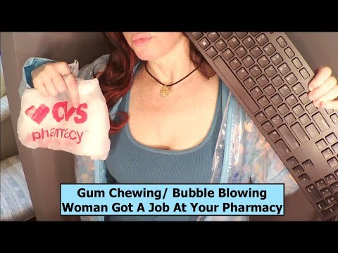 ASMR Annoying Gum Chewing / Bubble Blowing Cashier at Pharmacy. Whispered, Funny