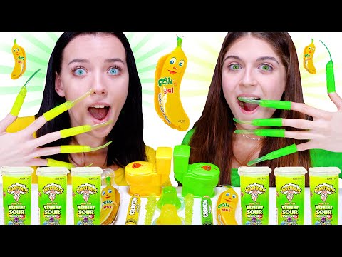 ASMR Eating Only One Color Food | Yellow and Green Candy Party