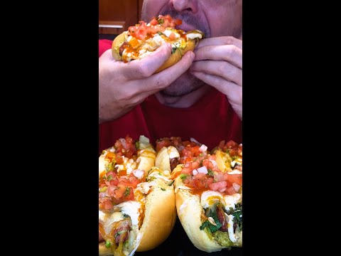 Eating a Loaded Hot Dog in 50 Seconds. #shorts