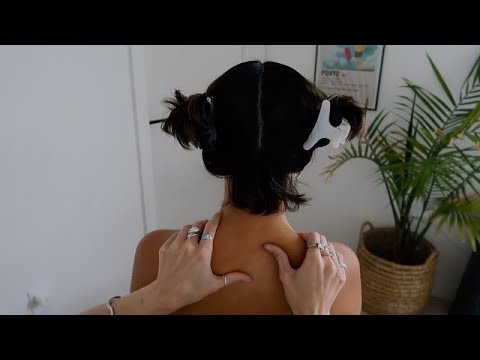 ASMR extra tingly back massage, hair play + scalp massage using different tools  (soft whisper)