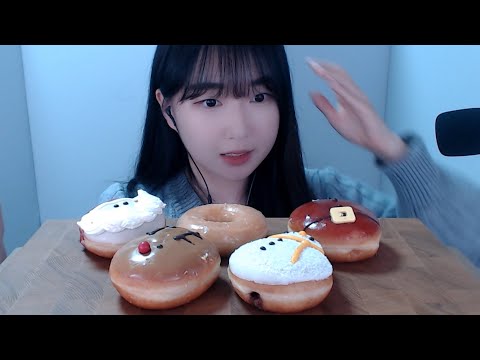 크리스피크림도넛 먹방 겨울 신메뉴 디저트 ASMR Donut mukbang eating sounds ドーナツ デザート