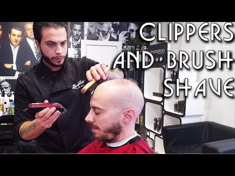 💈 Old school Barber - Head and Face Shave with clippers and brush - ASMR no talking
