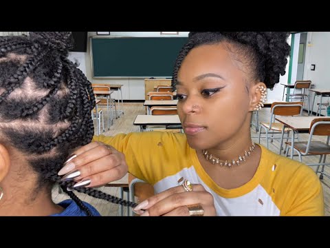 ASMR 📚Real Person| Girl In The Back Of Class Plays With Your Hair (Braids)+ Spills The Tea |Gossip