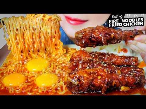 ASMR SAMYANG FIRE NOODLES X KOREAN STYLE SPICY FRIED CHICKEN , EATING SOUNDS | LINH-ASMR