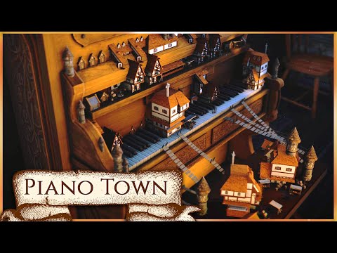 Piano Town [ASMR] Tiny Worlds 🎹 Soft Piano Music & Thunderstorm Rain ✨ Fantasy Village Ambience