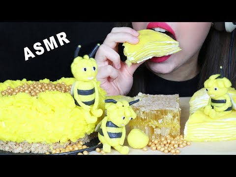 ASMR HONEYCOMB CHEESECAKE, EDIBLE BEES & RAW HONEYCOMB (EATING SOUNDS) No Talking