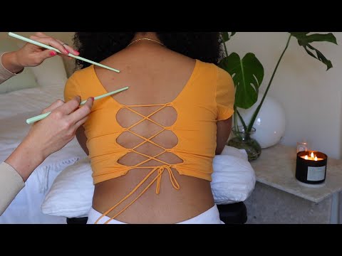 ASMR slow scratching and hypnotic back tracing on Raven (whisper, real person)