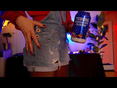ASMR 🎄🍻♥️ Christmas Beer and Jeans Scratching - - nearly no talking fabrics ASMR
