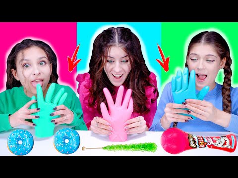 ASMR Eating Only One Color Food Green, Pink and Blue Candy Party By LiLiBu